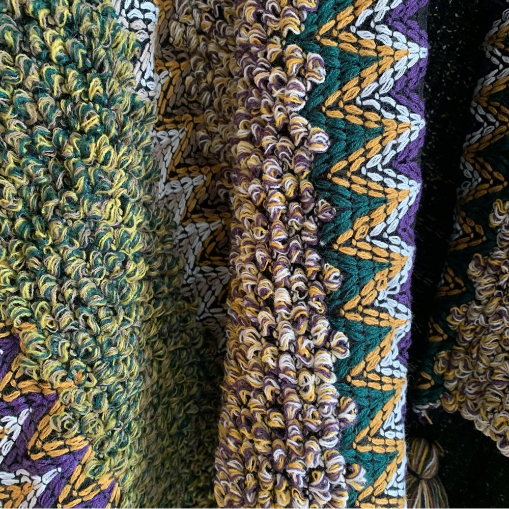 Boho Knit Poncho in Gold, Olive & Purple - Picture 2 of 5